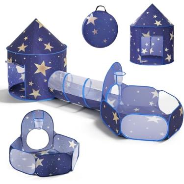 Imagem de Tenda infantil de 3 peças com túnel e poço de bolas, barracas de brinquedo pop-up para crianças, casa de brinquedo Space World para uso interno e externo, barraca de céu estrelado com bolsa de