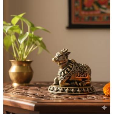 Imagem de BEXCO Brass Nandi Bull Idol – Handcrafted Hindu Religious Statue for Puja, Temple & Vastu Decor 2.3 inch 90 GMS Decorative Spiritual Showpiece