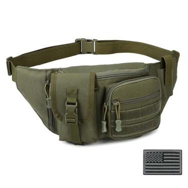Imagem de Pochete tática para homens, pochete pequena de pesca, bolsa de cinto ajustável, bolsas EDC, suporte de garrafa, bolsa para pesca ao ar livre, trilhas, com emblema da bandeira dos EUA (verde)