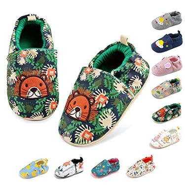 Imagem de Pantufas para Meninos Meninas Sola de Borracha Antiderrapante Sapatos de Caminhada para Bebês Desenho Tênis Infantil Sapatos de Casa para Bebês Meninas (6-24 Meses), 1-green Lion, 12-18 Months Toddler