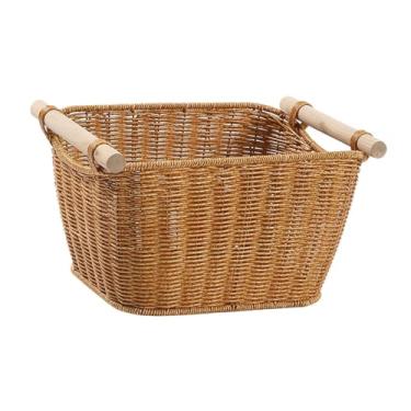 Imagem de Ｂｅｓｇａ Cesto organizador de vime sintético, feito à mão com alças, estilo vintage, para banheiro ou bar.