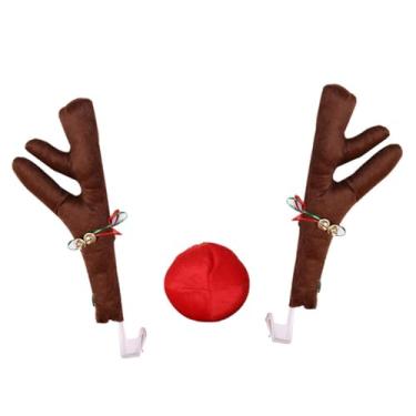 Imagem de MERIGLARE Conjunto genérico de chifres de rena de carro e nariz vermelho, fantasia de carro, fácil instalação, acessórios automotivos universais, decorações de, Marrom