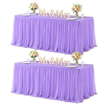Imagem de Toalha de mesa roxa de elastano, toalha de mesa retangular de tule de 2,4 m, saia de mesa retangular, lavanda elástica, lilás, capas para festa, banquete, aniversário, chá de bebê, casamento, toalha