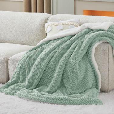 Imagem de Manta Bedsure Sherpa de Felpa Tamaño Twin en Patrón Espiga Verde Salvi