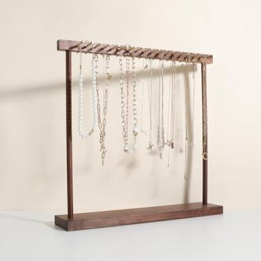 Imagem de GemeShou Prateleira grande para colar com 17 barras de cobre, organizador de joias de madeira para pendurar e pulseira, suporte de exibição de colar para boutique 【Nogueira】
