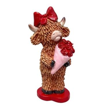 Imagem de oshhni Estatueta de resina de vaca Terras Altas, escultura de animal, decoração para casa, mesa, ornamento de resina para lareira, escritório, quarto, Fêmea