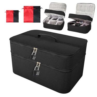 Imagem de Discreet Lockable Adult Toy Storage Bag Organizer 2-Layer Zipper Lid Toy Organizer Bag Box Private Storage Organizer Case for Women Men for Personal Items, Travel, Home 15.7" × 10.2" × 8.7"