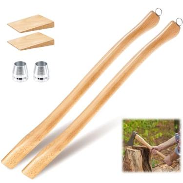 Imagem de Bucherry 2 peças de cabo de machado de ponta única de 71 cm de substituição para machado de madeira de faia com cunha de madeira e cunha de aço para machados de mão e machados de acampamento