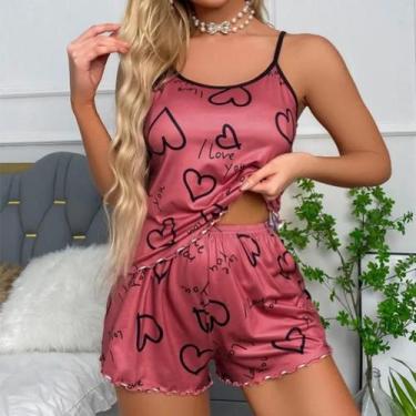 Imagem de Conjunto De Pijama Sexy De Verão Para Mulheres, Top De Alças Estampado