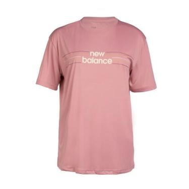 Imagem de Camiseta Feminina New Balance Linear Performance Rosa, Rosa, Branco, M