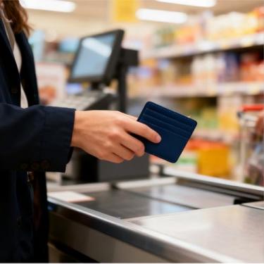 Imagem de Carteira masculina fina com bloqueio de RFID, Azul escuro, Carteira de couro