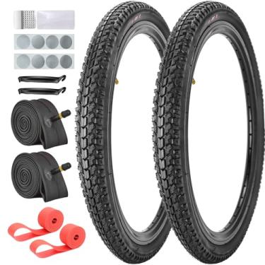 Imagem de SIMEIQI Pacote com 2 pneus e tubos de bicicleta 20 x 1,75 pneus de bicicleta de substituição de montanha com ou sem 2 tiras de aro kit de adesivos sem cola para bicicleta Commuter hydrid (20 x 1,75)