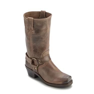 Imagem de Frye Bota feminina Harness 12R feita com couro italiano com estrutura Goodyear Welt, sola de borracha durável e ferragens de níquel e latão – 28,5 cm de altura do cano, Fumê, 6