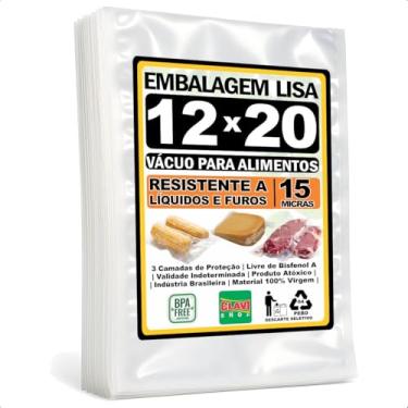 Imagem de Saco a Vácuo Liso Sem Ranhuras [12x20 cm] [15 Micras] [500 Unidades] - Para Seladora de Câmara e Bico - Embalagem Profissional Resistente Reforçada Alimentício BPA Free