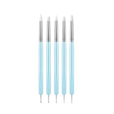 Imagem de Pacote de 5 Canetas para Unhas Caneta Broca com Ponta Fim Pintura Pincel Silicone Artesanato DIY Ponto e Confortável Segurar Fácil Usar Leve Adequado Naturais Dicas Falsas Usuários Aprendizes