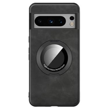 Imagem de Capa fina para Google Pixel 9/9 Pro / 9 Pro XL com suporte de anel com função de carregamento sem fio capa de couro magnética fosca (preto, 9 Pro GG)