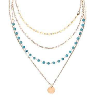 Imagem de 4un Ouro Boho Colares para Mulheres, Boho Turquesa Moeda Ocidental Pingente Corrente Multi-camadas Colares para Joias de Praia Presentes