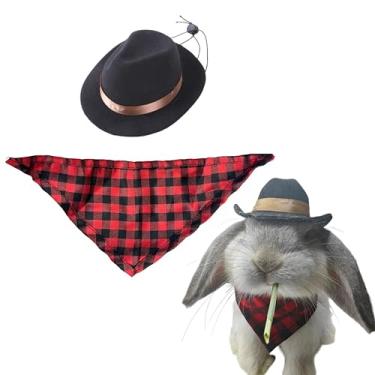 Imagem de Conjunto de chapéu e cachecol de coelho fofo, coelhos engraçados, chapéu de cowboy, lenço, roupas, coelhos, gatos, animais de estimação, fantasia de Halloween, chapéus, roupas, coisas de coelhinho,