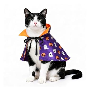 Imagem de Enjoying Fantasia de Halloween de gato, fantasia de vampiro de estimação para cães pequenos, gatos, coelhos, manto de abóbora de gatinho, festa, Halloween, cosplay
