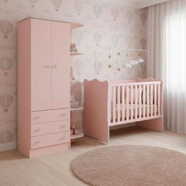 Imagem de Quarto de Bebe Infantil Doce Sonho Berço e Guarda Roupas 2 Portas 3 Ga