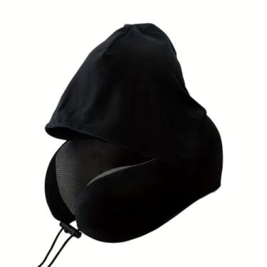 Imagem de Travesseiro de Pescoço Forma de U Espuma de Memória Macio Portátil Encosto para Viagem Avião Carro e Escritório (PRETO-Travesseiro sem CAPUZ)