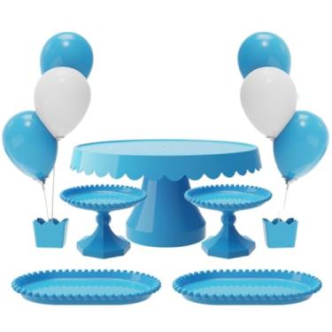 Imagem de Kit com 1 Boleira Plus, 2 Mini Boleira Pérola, 2 Bandeja Pérola e 2 Suporte p/Balões c/ 3 Hastes(AC - AZUL CLARO)