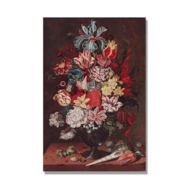 Imagem de NHLDZYH Quadro para cozinha - ainda vida vintage de flores - natureza morta em tela - decoração de parede romântica e acolhedora. C32. 60 x 84 cm. Apenas tela
