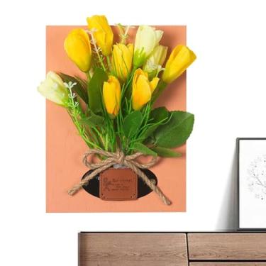 Imagem de Arte de parede floral emoldurada, decoração de arte de parede de flor,Arranjo floral de flores montadas | artificial da flor de 7,8 x 5.9in para decorações exteriores internas