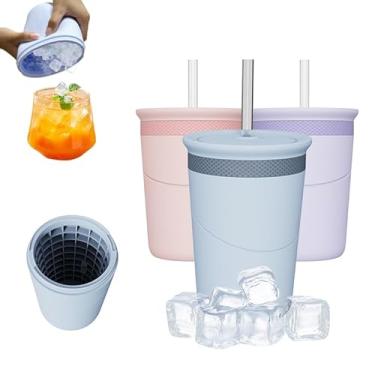 Imagem de XHCLIUFB Molde cilíndrico para cubos de gelo, balde de gelo de silicone, copo multiuso com tampa e canudo, copo de aço inoxidável embutido (1, roxo)
