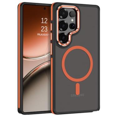 Imagem de DUEDUE Capa magnética para Samsung Galaxy S25 Ultra [compatível com Magsafe], capa protetora de corpo inteiro, antiarranhões, à prova de choque, para Galaxy S25 Ultra de 6,9 polegadas, laranja/preta