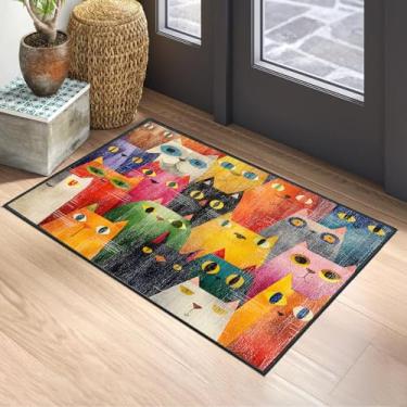 Imagem de Tapete de área antiderrapante para amantes de gatos de 5 x 7 m - Tapete lavável com estampa de gatinho colorido para quarto de crianças, sala de estar, berçário, sala de jogos, tapete de chão fácil de
