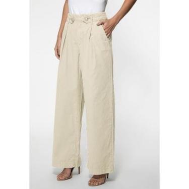 Imagem de Calça Sarja Wide Leg Botões Bege-Feminino