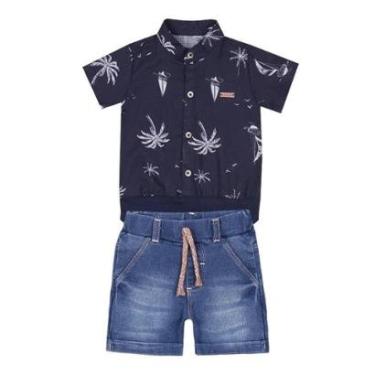 Imagem de Conjunto Bebê Menino Verão Bermuda Jeans Body Paraiso 15448-Masculino