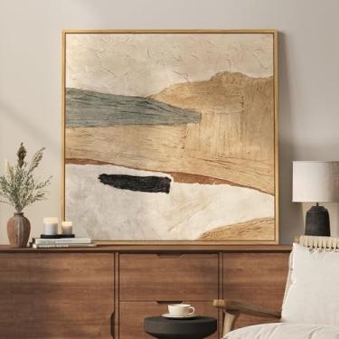 Imagem de Arte de parede abstrata neutra emoldurada, grandes impressões em tela modernas, pinturas de arte para paredes, imagens abstratas minimalistas em tom de terra para sala de estar, sala de jantar, quarto