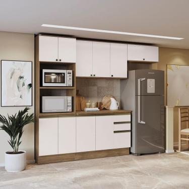 Imagem de Armário de Cozinha Completa 100% MDF 270cm Nogueira/Branco Celeste Kappesberg