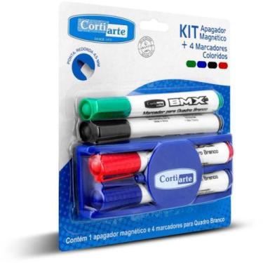 Imagem de Pincel Quadro Branco 4 MARCADORES+1 Apagador MAGN KIT - Cortiarte