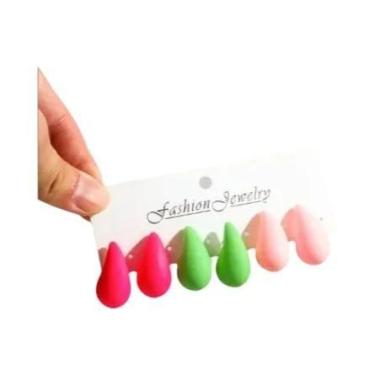 Imagem de Brincos De Argola Em Acrílico Multicoloridos Em Forma De Gota 3 Pares 