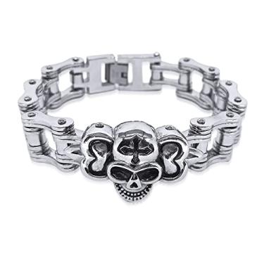 Imagem de Dream Apparel Pulseira masculina de corrente de bicicleta de aço inoxidável para motociclistas, pulseira de motociclista de metal pesado de 9,5 cm de largura, pulseira de corrente de elos de bicicleta