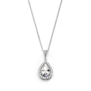 Imagem de Colar Mariell CZ Bridal Pingente com moldura empedrada Halo e lágrima em forma de pera ousada - Revestimento de platina