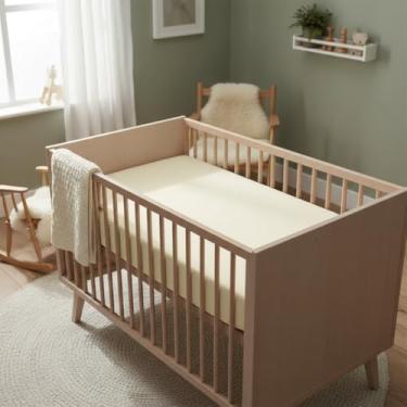 Imagem de Kit 3 Lençóis Avulsos de Malha 100% Algodão Suave com Elástico para Berço Americano Hipoalergênico 160x98x12cm Basic Palha