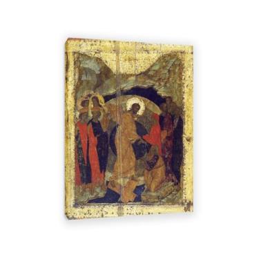 Imagem de The Descension to Hell By Andrei Rublev Pôster Impressão Vintage Pintura Tela Andrei Rublev Arte de Parede Estética Presente de Feriado Decoração de Casa para Sala de Estar Igreja Moldura 110x80cm