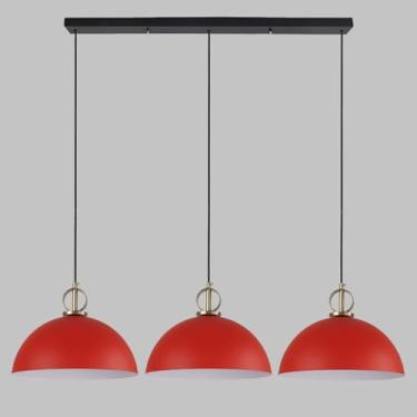 Imagem de Lustre linear moderno com 3 lâmpadas E26, ideal para sala de jantar, cozinha e ilha. Altura ajustável e cúpula metálica.