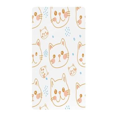 Imagem de Blueangle Lençol de berço padrão para berço infantil - Lençóis de algodão macio e respirável com rostos de gato fofos (771)