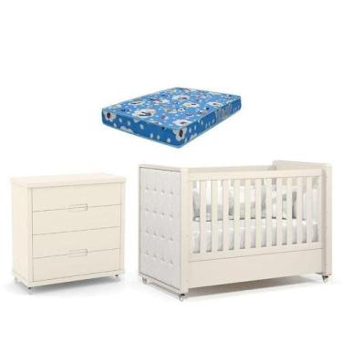 Imagem de Berço Americano Com Capitonê New Boucle E Cômoda Gaveteiro Infantil Tu