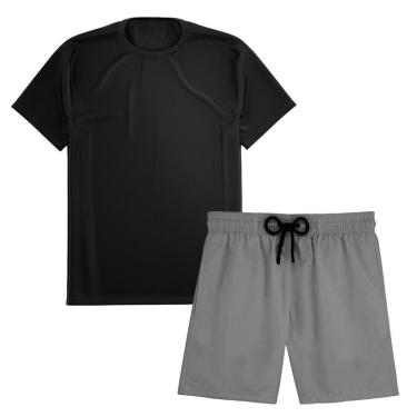 Imagem de Kit Short Praia Academia Passeio Treino Cinza + Camiseta Manga Curta Masculina-Masculino