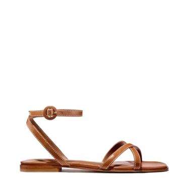 Imagem de RJYLP Sandálias rasteiras femininas com fivela gladiador bico aberto quadrado confortável praia verão sandálias, Marrom, 37