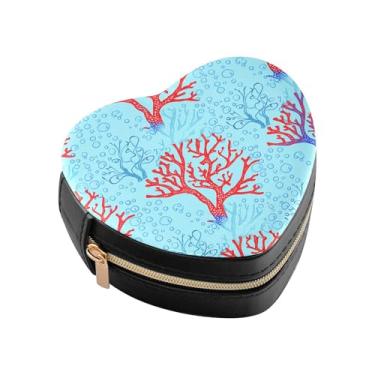 Imagem de Burbuja Caixa de joias em forma de coração de corais mini estojo de joias de viagem para mulheres e meninas, estojo portátil organizador de armazenamento para brincos, anéis, colares e pulseiras