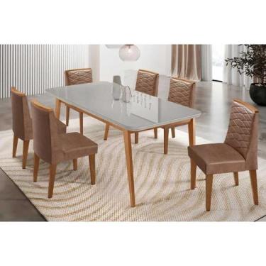 Imagem de Sala Jantar Mesa Havana Tampo c/ Vidro Curvo 180cm+6 Cadeiras Maldivas