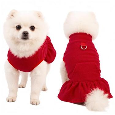 Imagem de Colete de lã para cachorro, casaco quente de inverno com anel D, pulôver para cachorrinho, jaqueta macia e elástica para outono fofo para clima frio, roupas para cães pequenos Yorkie (vermelho, grande