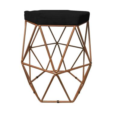 Imagem de 2 Puffs Decorativo Hexagonal Aramado Cobre Suede Preto